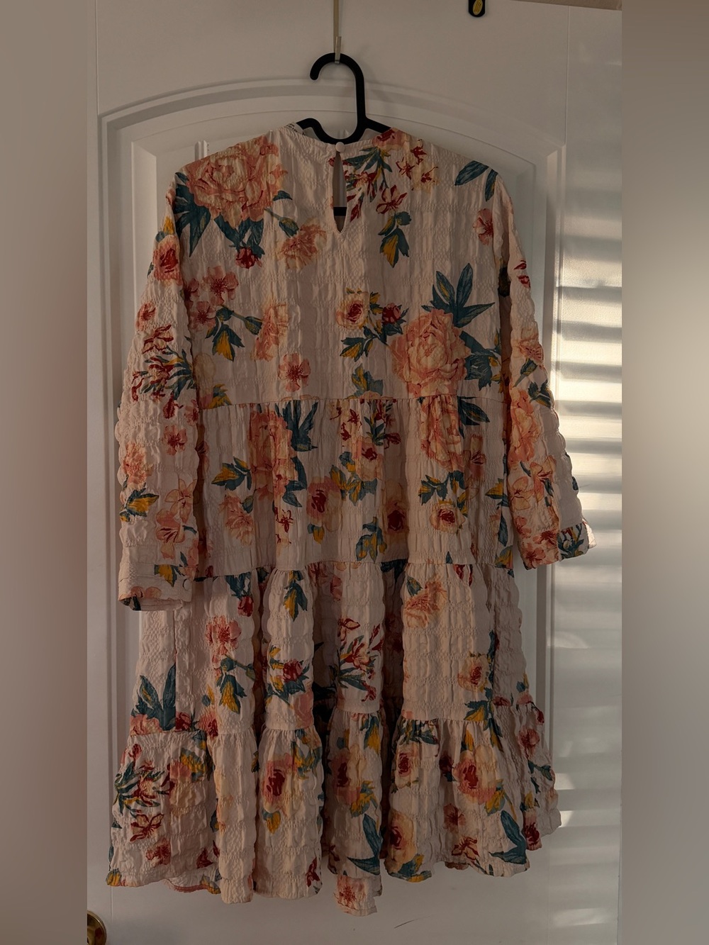 Zara Floral Long Sleeve Mini Dress - Cream with Peach & Teal Blooms - Picture 2 of 3